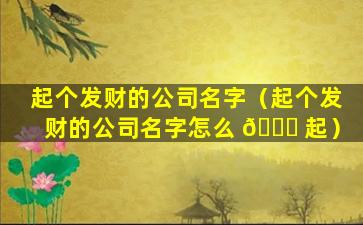 起个发财的公司名字（起个发财的公司名字怎么 🍁 起）